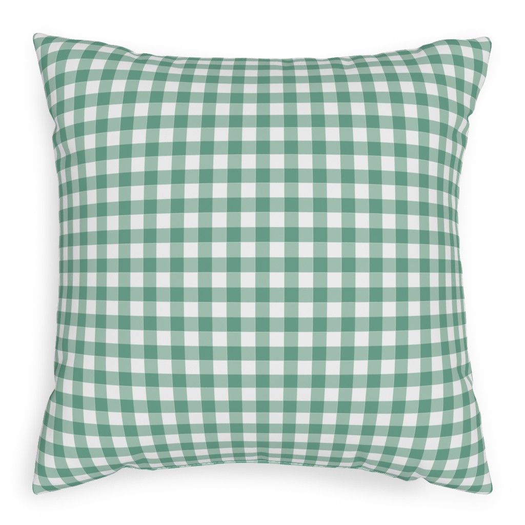 Simple Gingham Pillow, Woven, Beige, 20x20, Single Sided, Green, Desert Green
