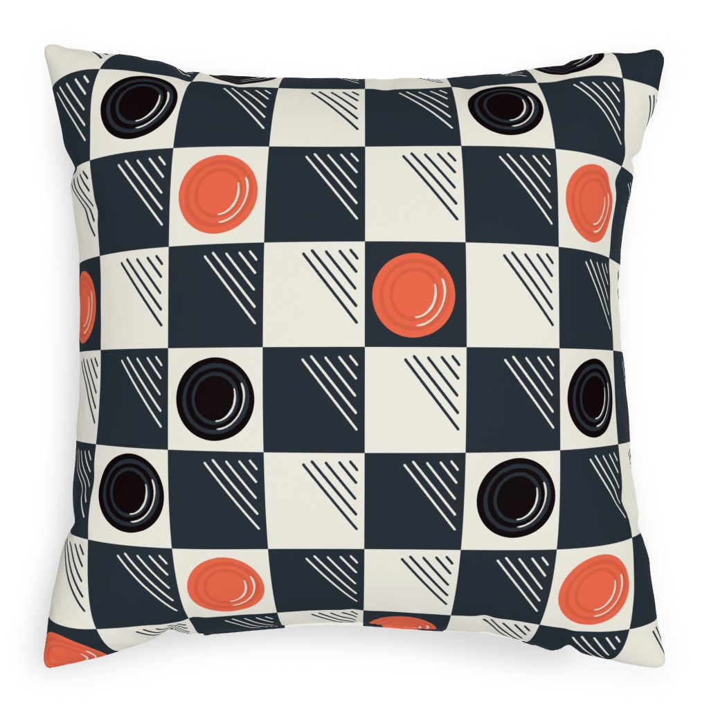 Checkers Pillow, Woven, Beige, 20x20, Single Sided, Multicolor