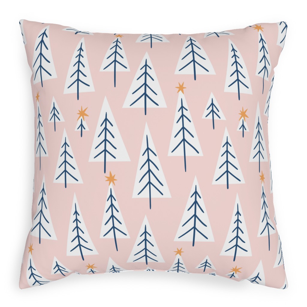 Christmas Tree Forest - Pink Pillow, Woven, Beige, 20x20, Single Sided, Pink, Bright Pink