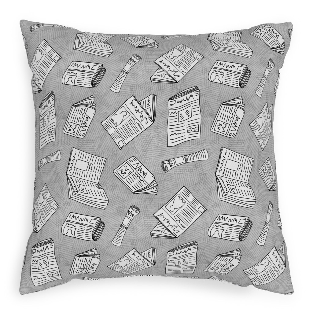 Newsprint Pillow, Woven, Beige, 20x20, Single Sided, Gray, Silver