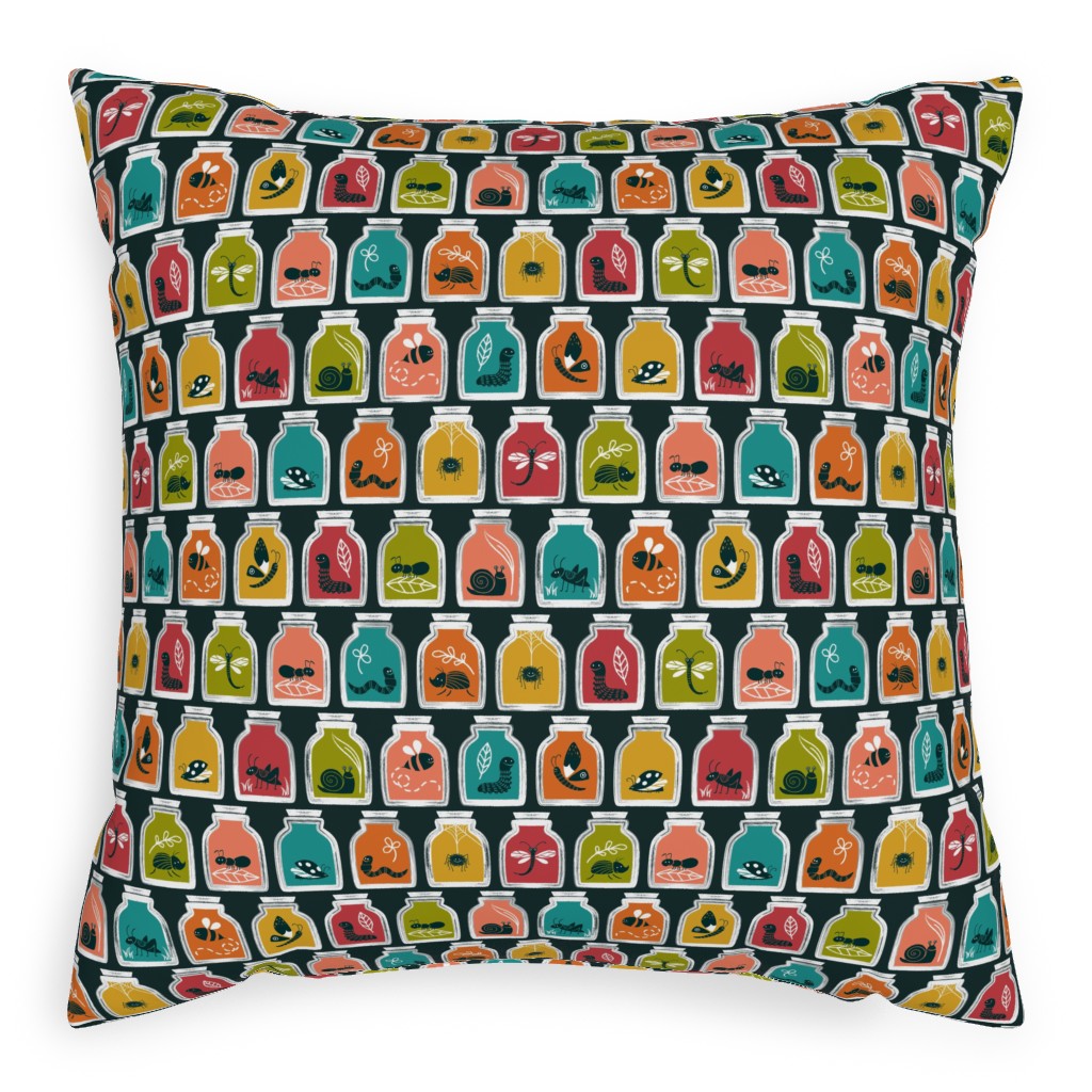 a Collection of Bugs Pillow, Woven, Beige, 20x20, Single Sided, Multicolor, Black