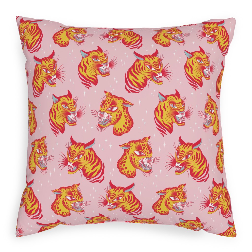 Tigerpop - Orange and Pink Pillow, Woven, Beige, 20x20, Single Sided, Pink, Bright Pink