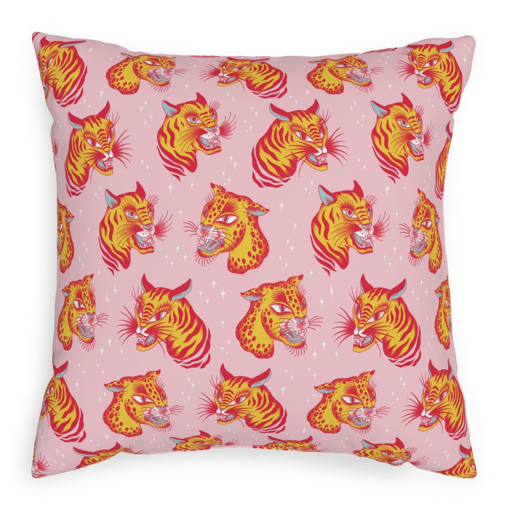 Tigerpop - Orange and Pink Pillow, Woven, Beige, 20x20, Single Sided, Pink