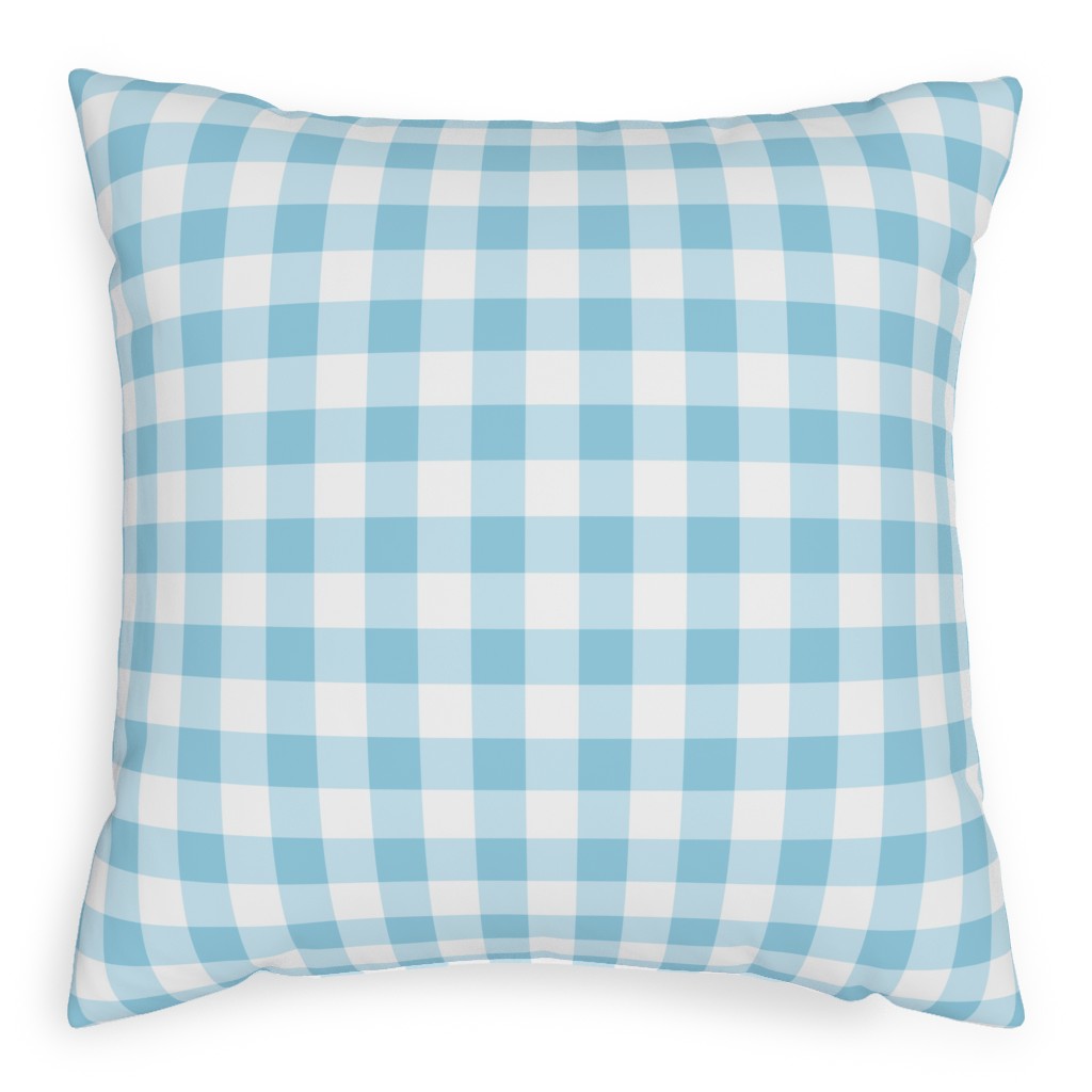 Gingham Checks Pillow, Woven, Beige, 20x20, Single Sided, Blue, Rain