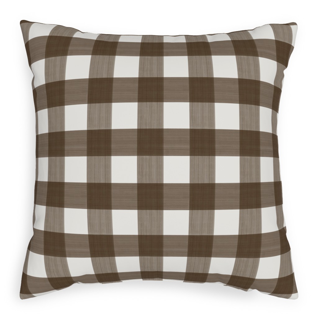 Cross Hatch Plaid Pillow, Woven, Beige, 20x20, Single Sided, Brown, Granite