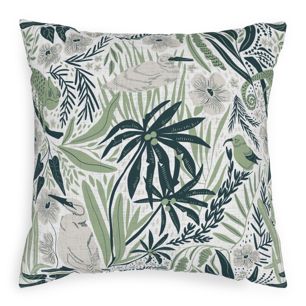 Tropical Hawaiian Dreams Pillow, Woven, Beige, 20x20, Single Sided, Green, Smoke