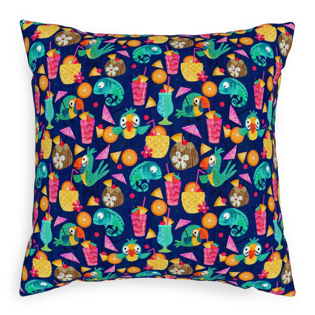 Chillaxin - Multi on Blue Pillow, Woven, Beige, 20x20, Single Sided, Multicolor