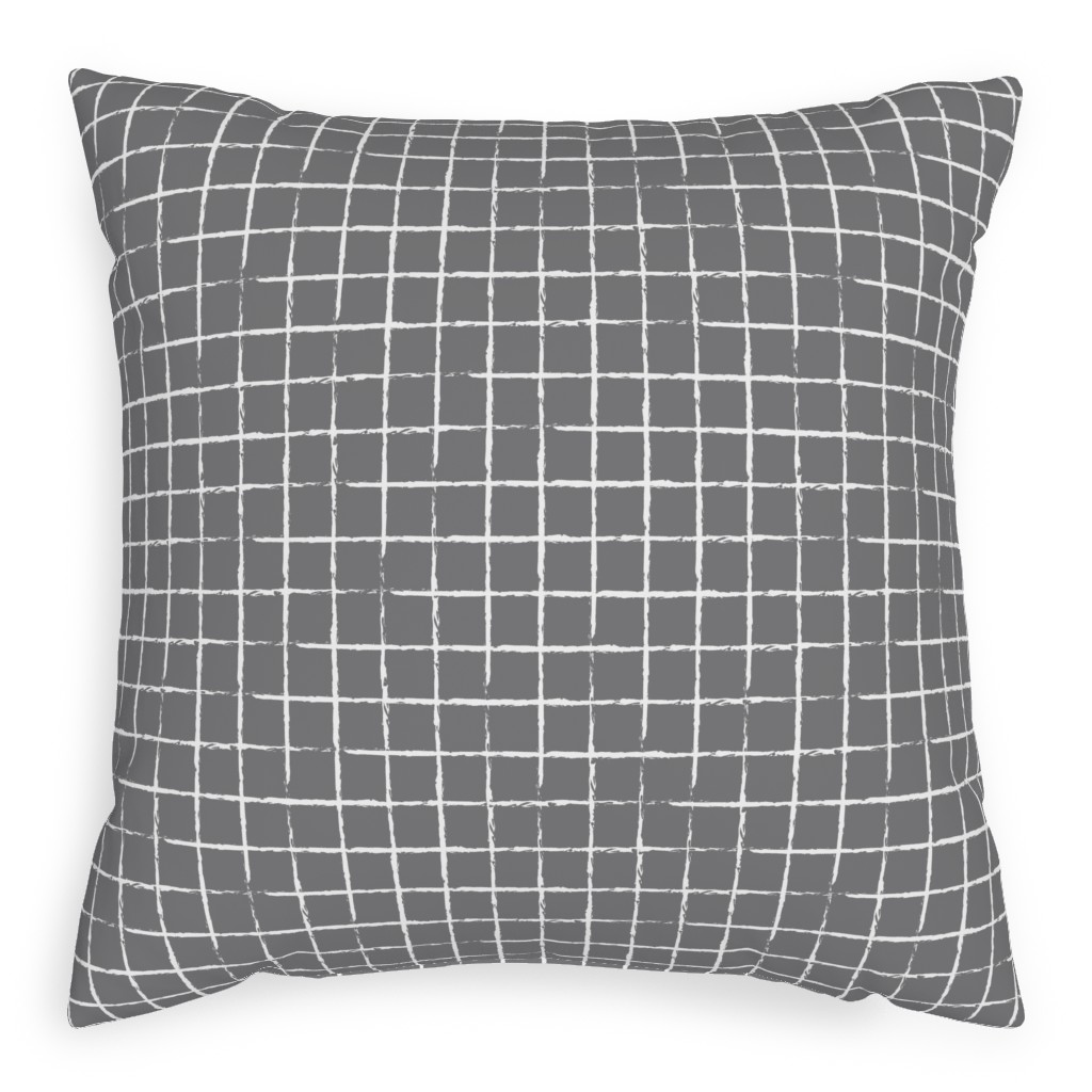 Minimalist Distorted Grid Pillow, Woven, Beige, 20x20, Single Sided, Gray
