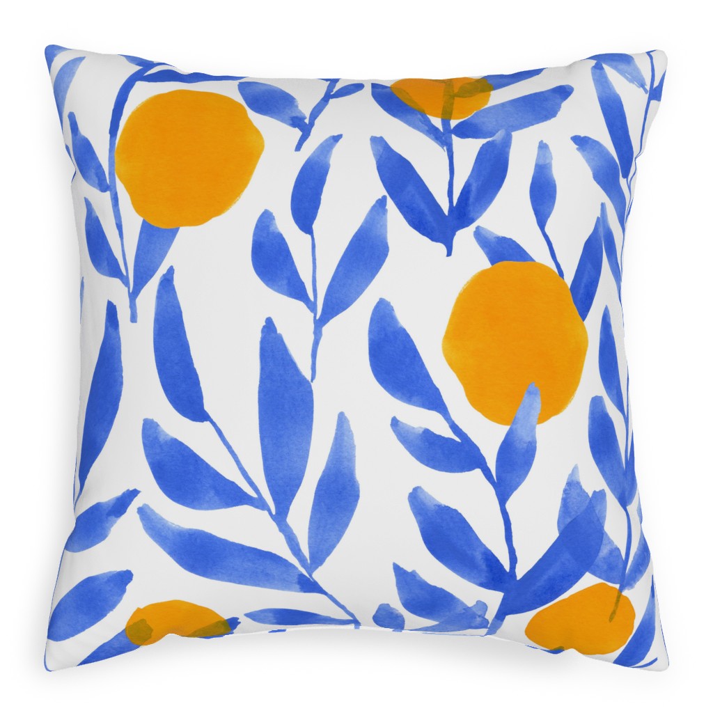 Modern Lemons Block - Blue and Orange Pillow, Woven, Beige, 20x20, Single Sided, Blue, True Blue