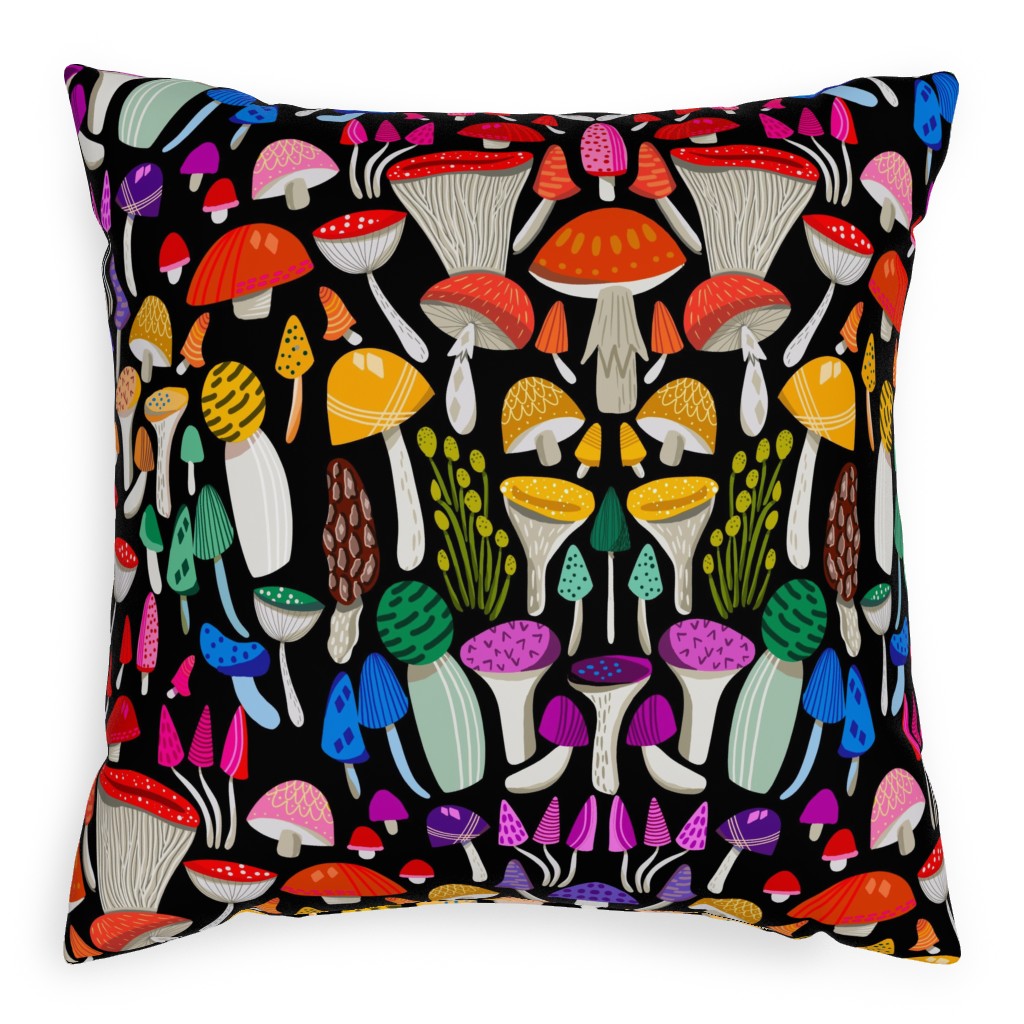 Magic Mushrooms - Multicolor Pillow, Woven, Beige, 20x20, Single Sided, Multicolor