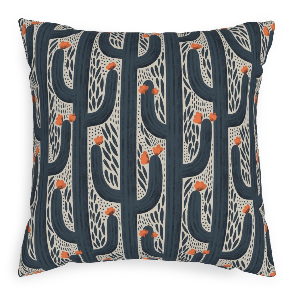 Wyatt - Cactus - Navy Pillow, Woven, Beige, 20x20, Single Sided, Blue