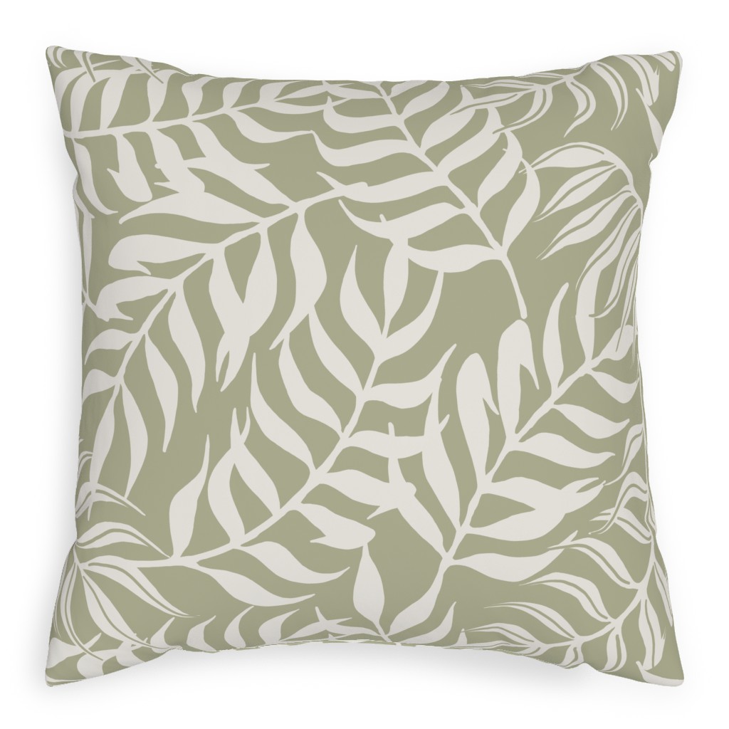 Moving Palms Pillow, Woven, Beige, 20x20, Single Sided, Green, Sage