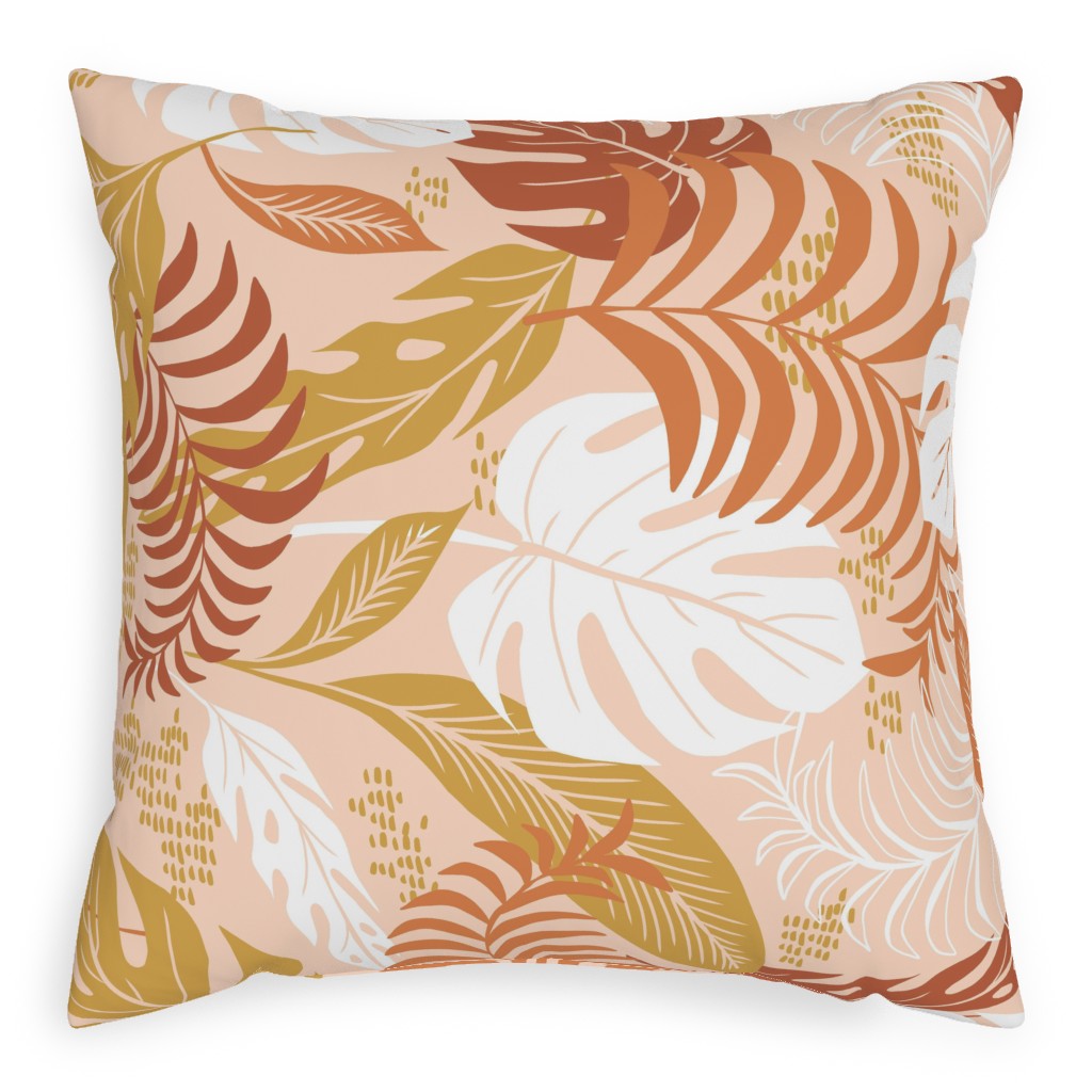 Paradiso - Tropical Palm Fronds - Golden Blush Pillow, Woven, Beige, 20x20, Single Sided, Pink