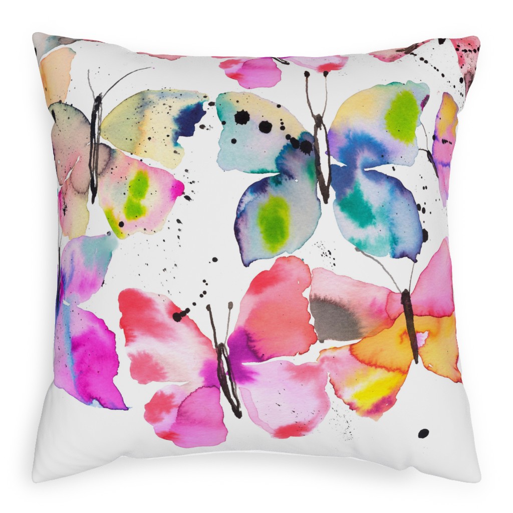 Watercolor Butterflies Gradation - Multi Pillow, Woven, Beige, 20x20, Single Sided, Multicolor