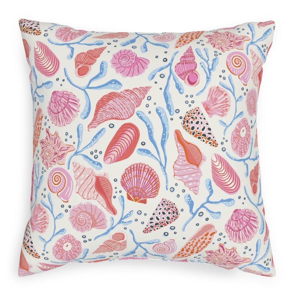 Seashells - Pink Pillow, Woven, Beige, 20x20, Single Sided, Multicolor