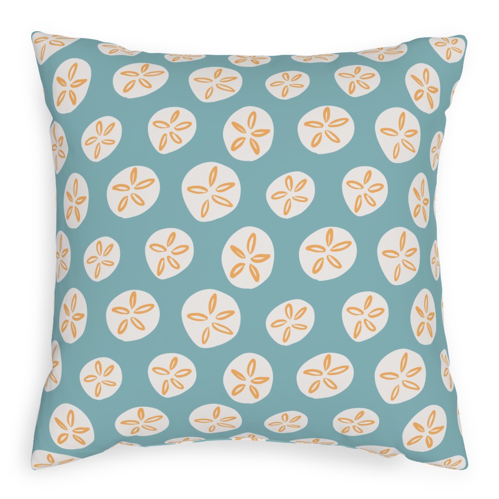 Sand Dollar Sea Shells Pillow, Woven, Beige, 20x20, Single Sided, Blue