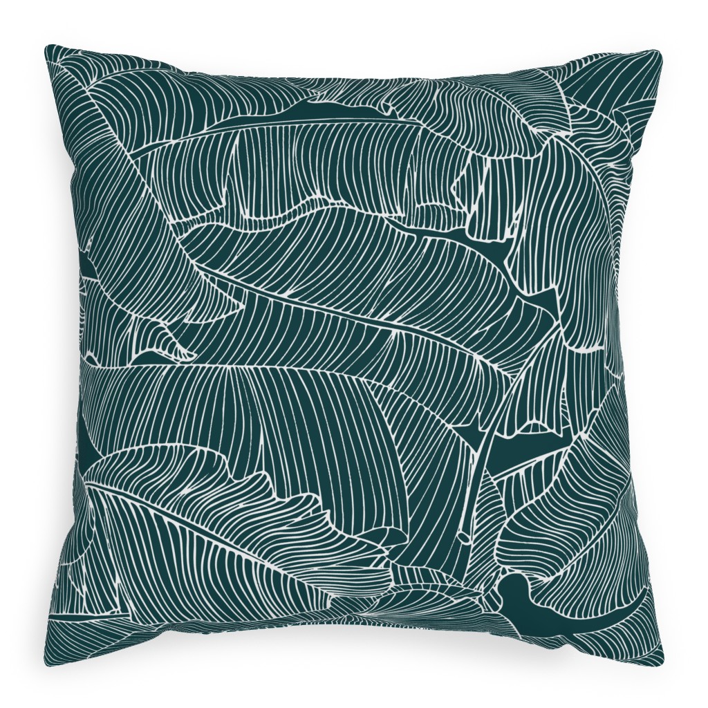 Banana Leaf - Teal Pillow, Woven, Beige, 20x20, Single Sided, Green