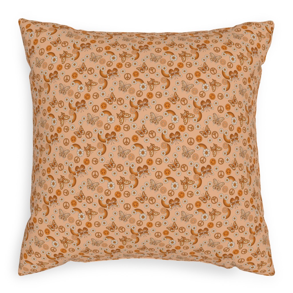 Peace Butterfly Boho - Orange Pillow, Woven, Beige, 20x20, Single Sided, Orange