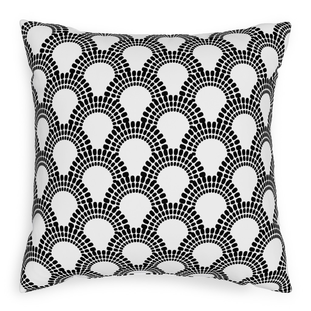 Scallops - Black & White Pillow, Woven, Beige, 20x20, Single Sided, Black