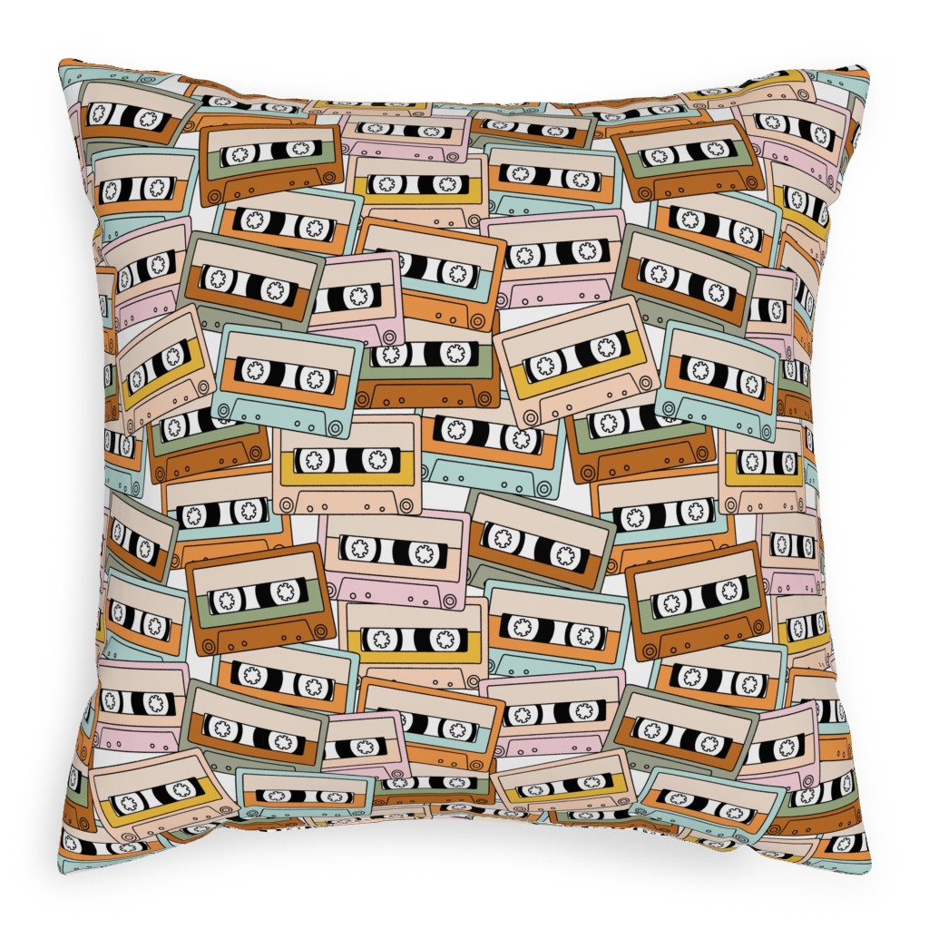Retro Audio Tape Cassette Pillow, Woven, Beige, 20x20, Single Sided, Multicolor