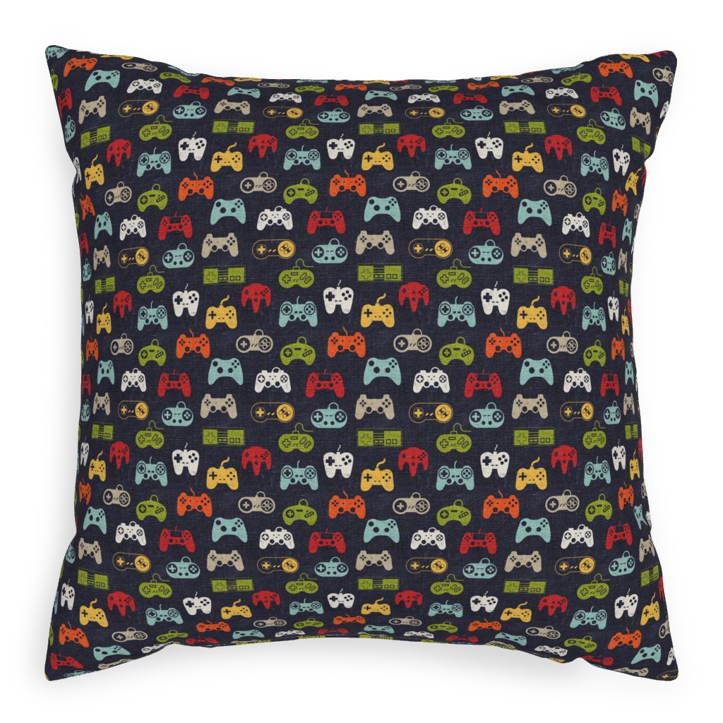 Game Controllers - Navy Multi Pillow, Woven, Beige, 20x20, Single Sided, Multicolor