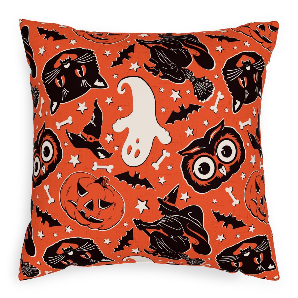 Vintage Halloween - Black & White on Orange Pillow, Woven, Beige, 20x20, Single Sided, Orange