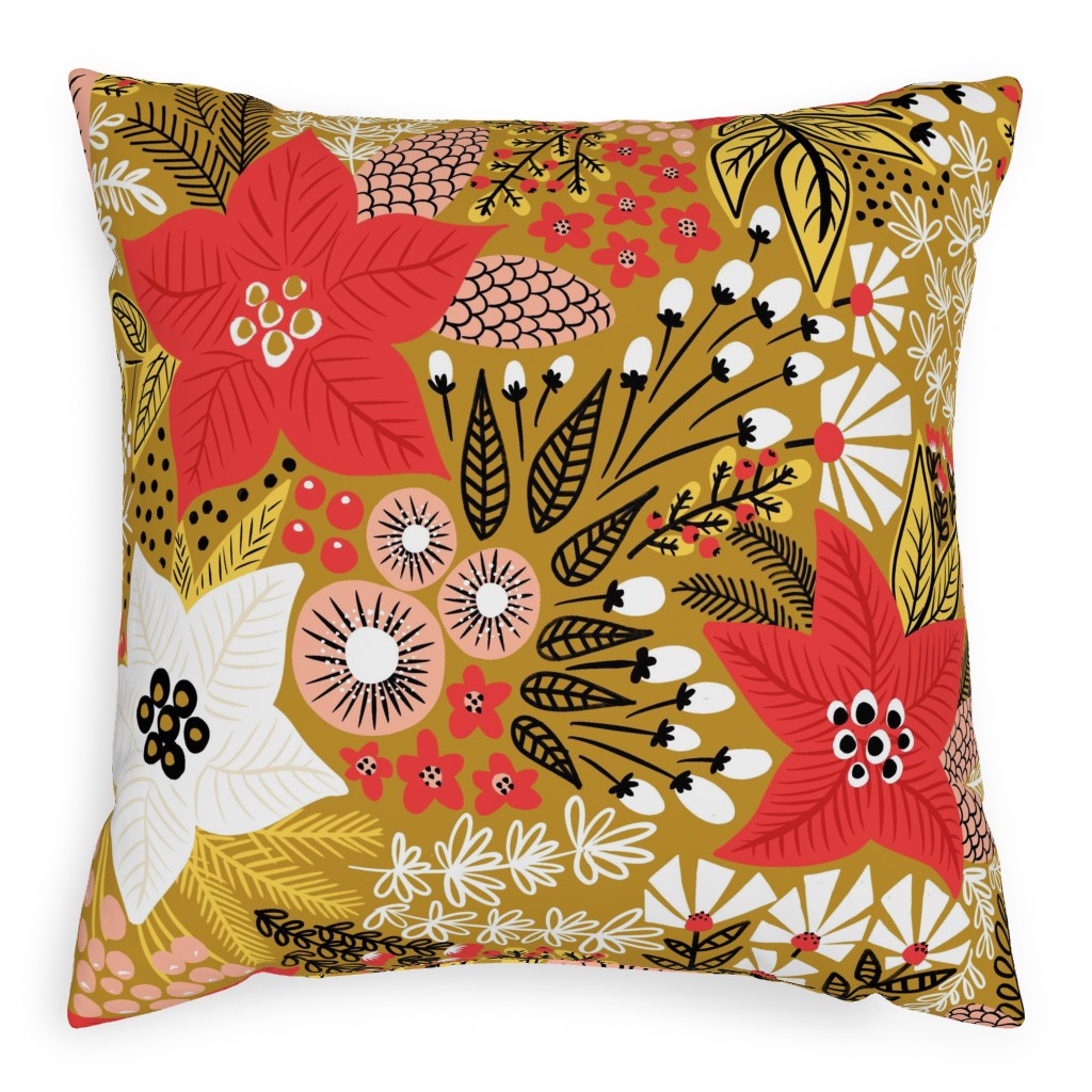 Poinsettia Christmas Flower - Multi Pillow, Woven, Beige, 20x20, Single Sided, Multicolor
