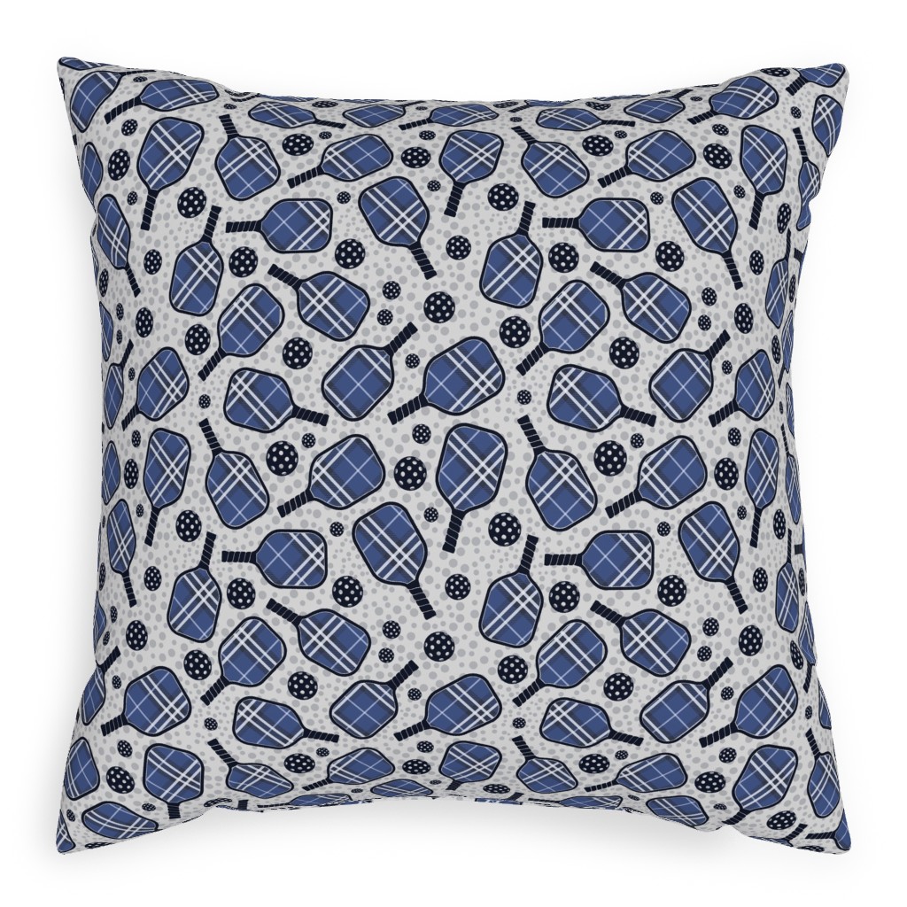 Pickleball Paddles - Blue and Gray Pillow, Woven, Beige, 20x20, Single Sided, Blue, True Blue