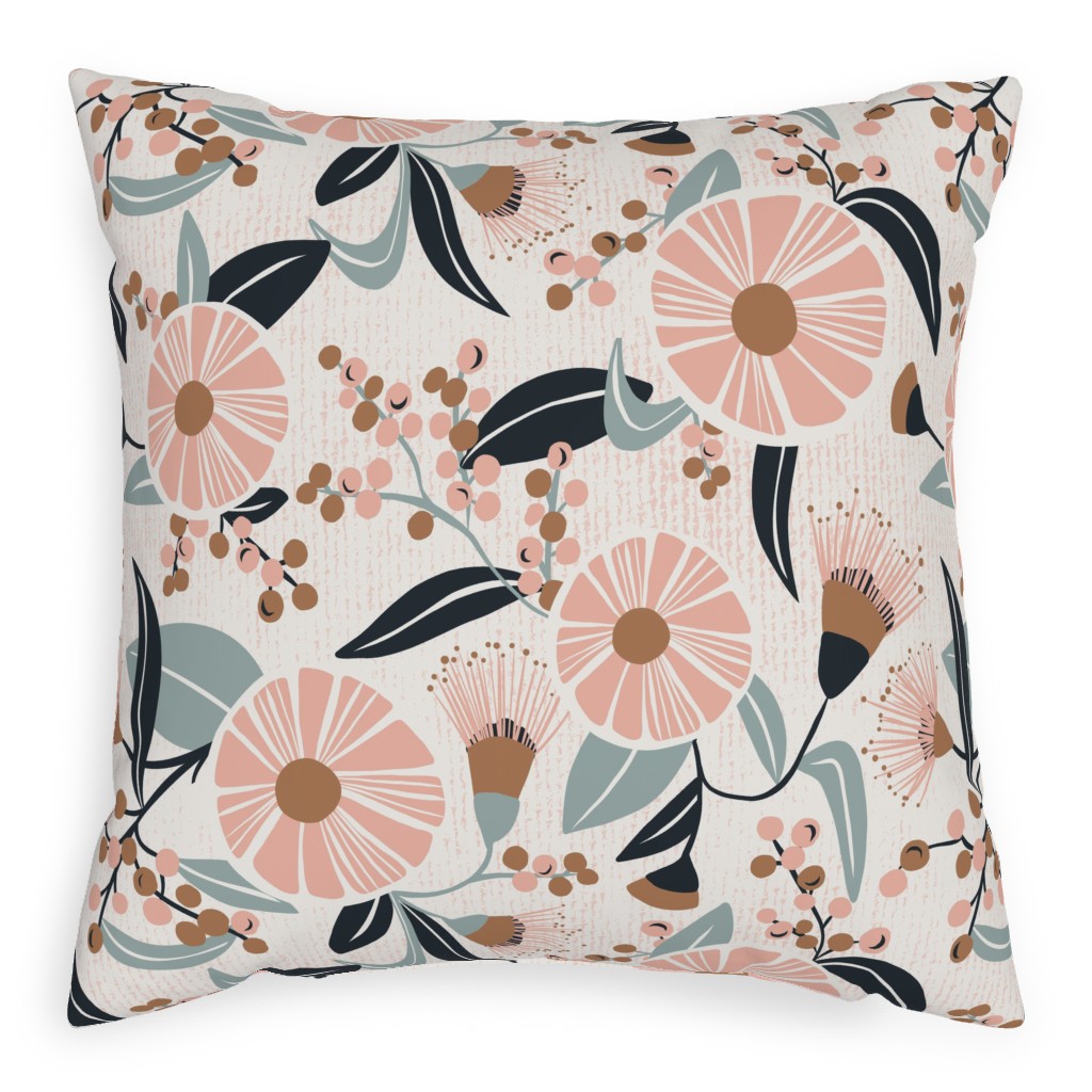 Madelyn Botanical Floral - Pink Pillow, Woven, Beige, 20x20, Single Sided, Pink, Bright Pink