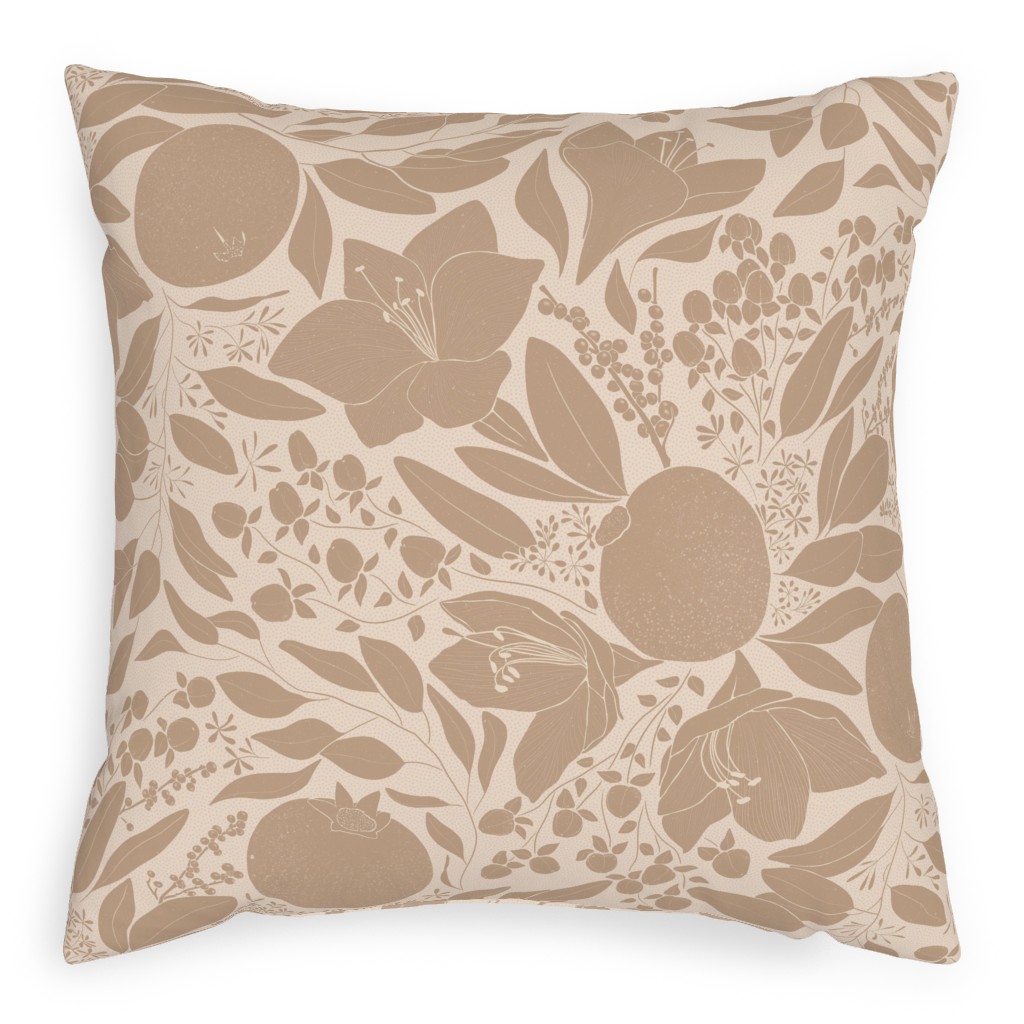 Winter Florals - Neutral Pillow, Woven, Beige, 20x20, Single Sided, Beige
