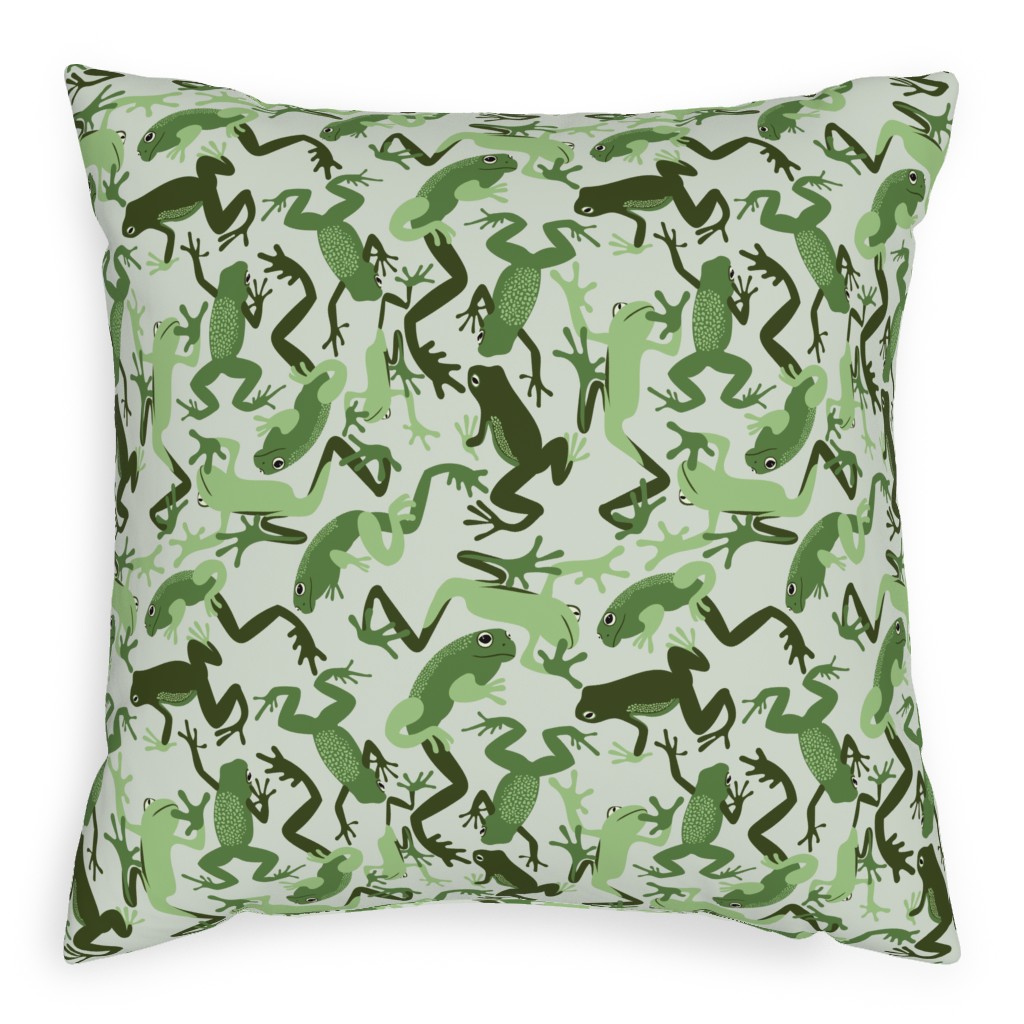 All the Frogs Pillow, Woven, Beige, 20x20, Single Sided, Green, Forest