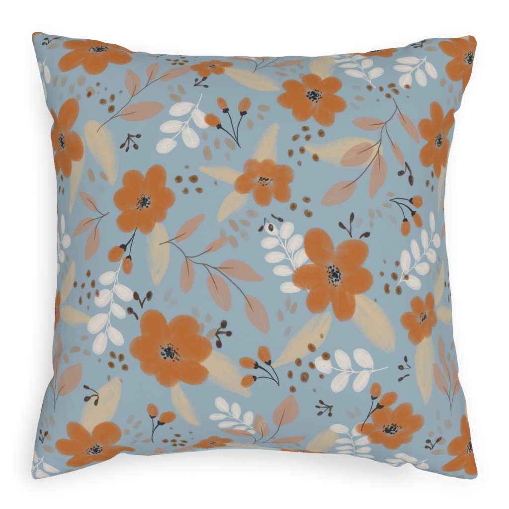 Fall Florals Pillow, Woven, Beige, 20x20, Single Sided, Blue