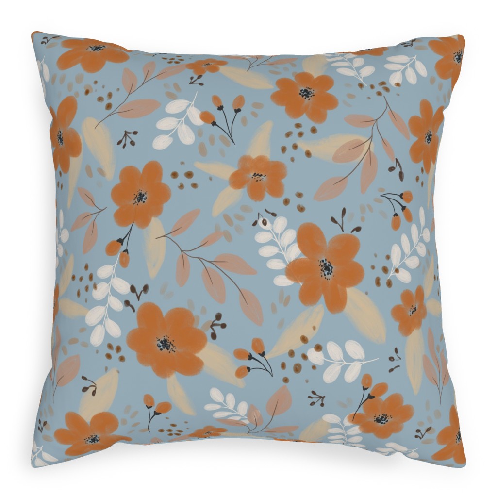 Fall Florals Pillow, Woven, Beige, 20x20, Single Sided, Blue, Cool Gray