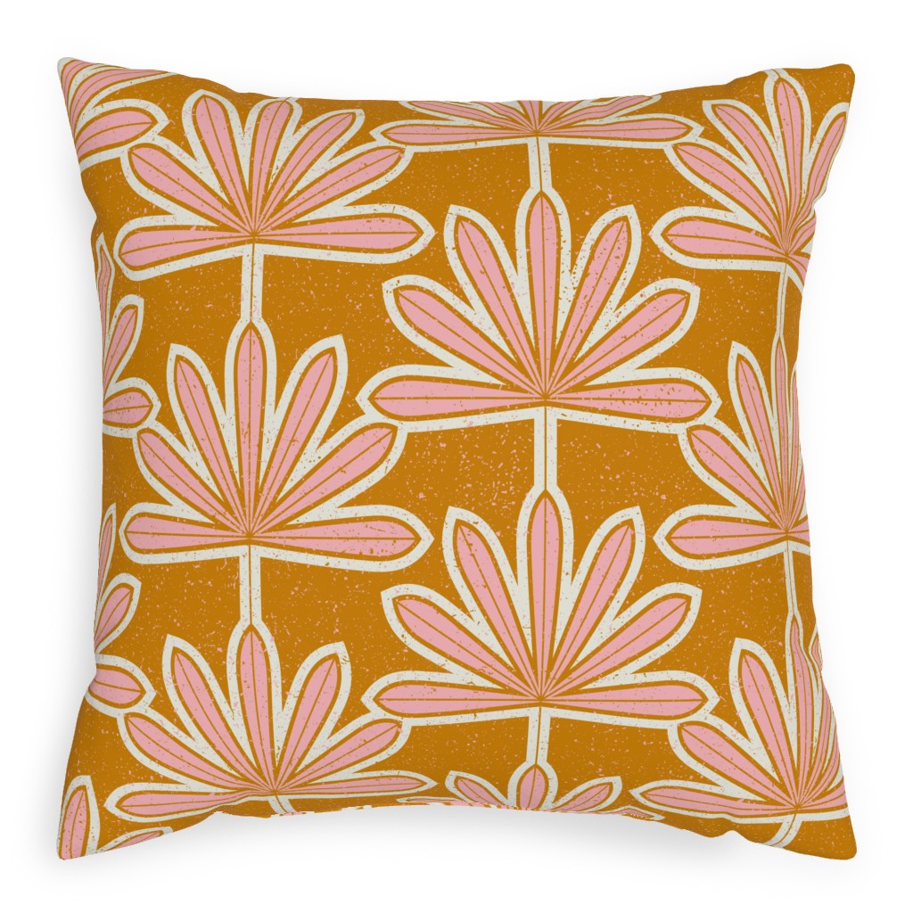 Mid Century Palm Leaf Pillow, Woven, Beige, 20x20, Single Sided, Pink, Bright Pink