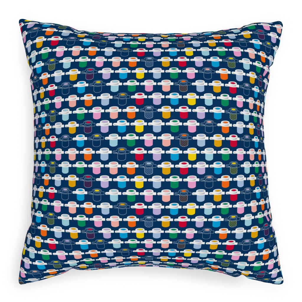 Paint Pots Pillow, Woven, Beige, 20x20, Single Sided, Blue, Bright Indigo