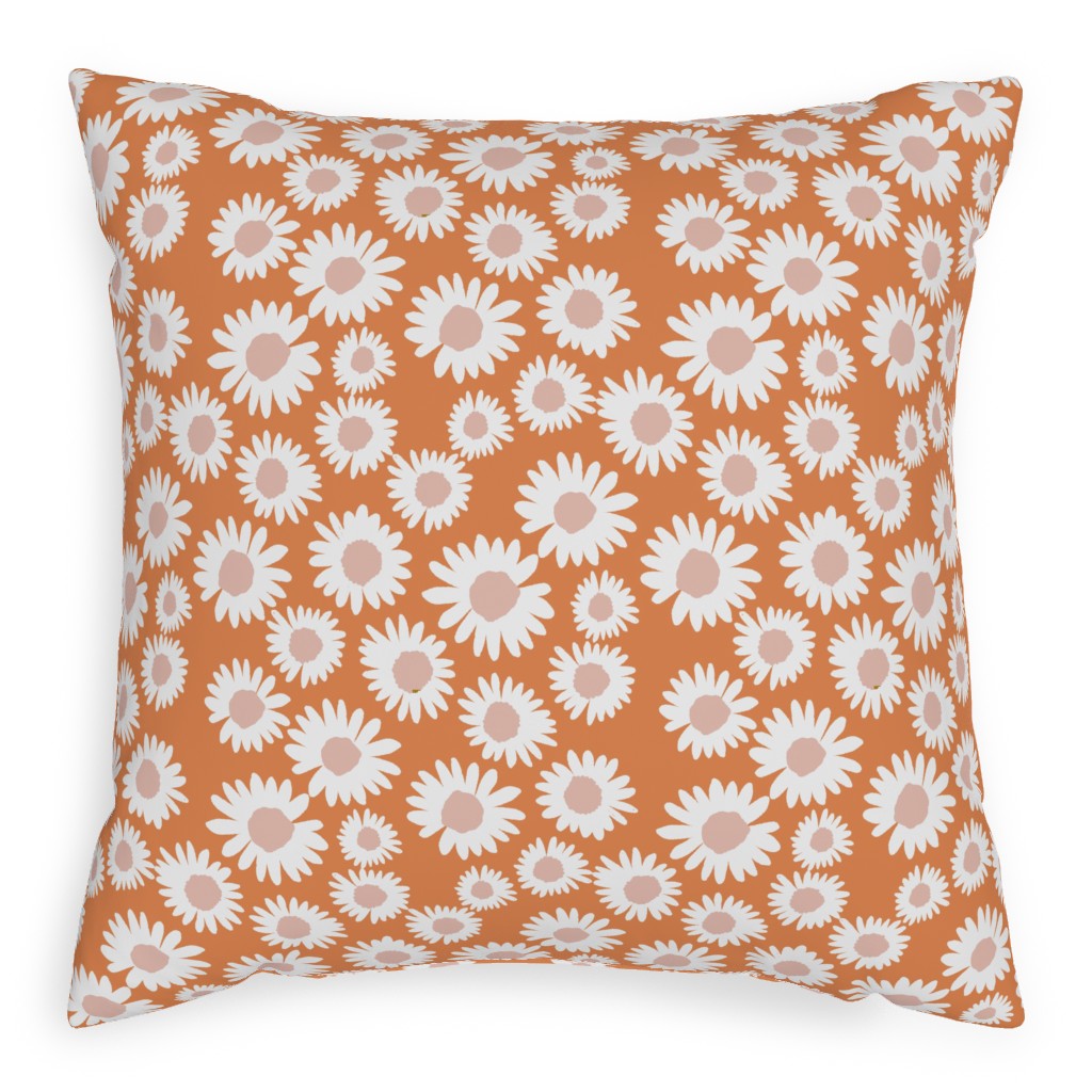 Boho Daisies - Flowers - Muted Orange and Blush Pillow, Woven, Beige, 20x20, Single Sided, Orange