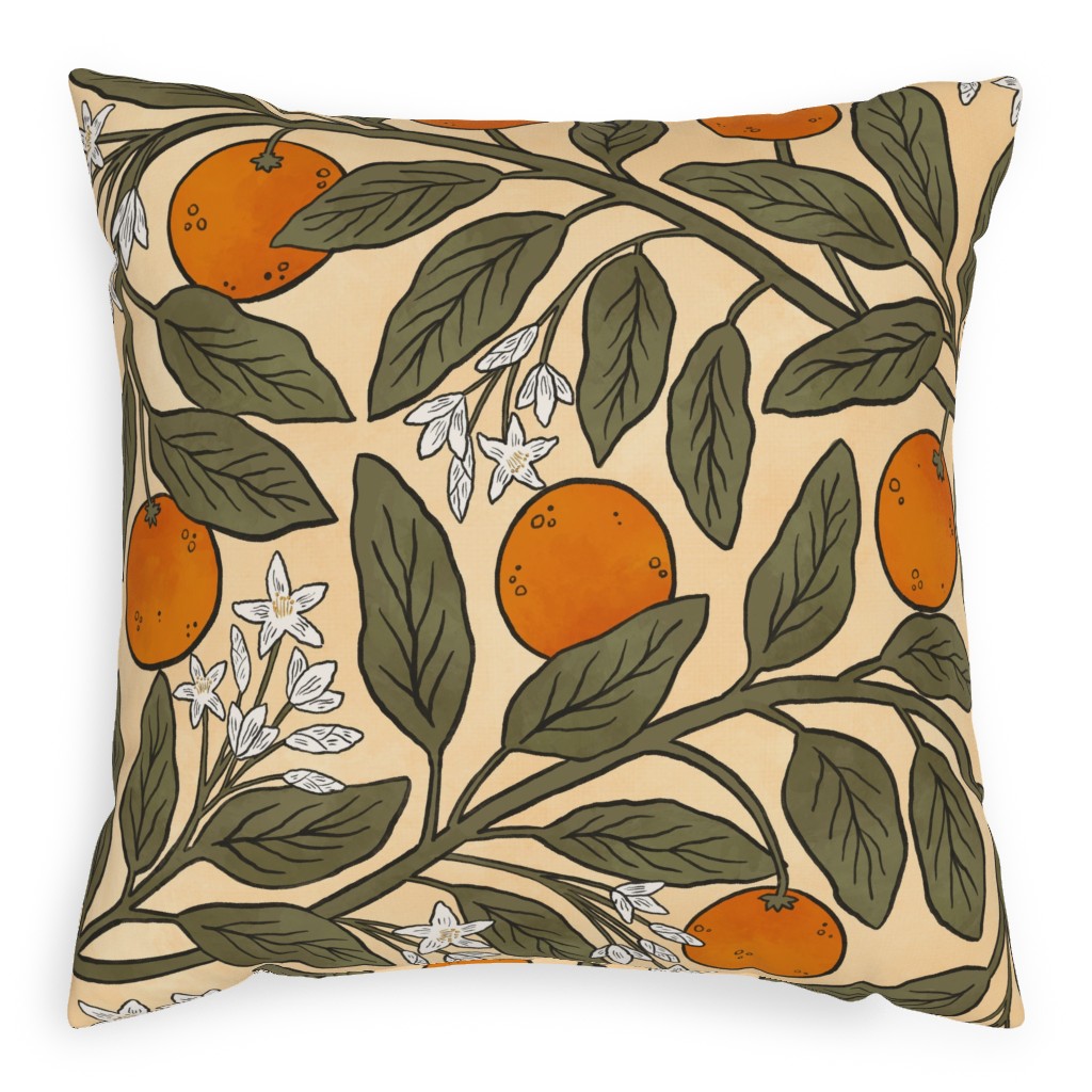 Art Nouveau Oranges Pillow, Woven, Beige, 20x20, Single Sided, Multicolor
