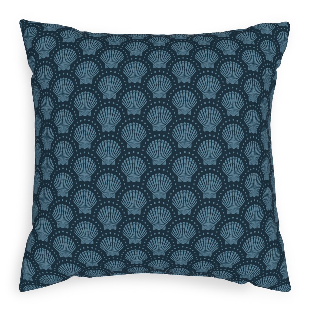 Pretty Scallop Shells - Navy Blue Pillow, Woven, Beige, 20x20, Single Sided, Blue, True Blue