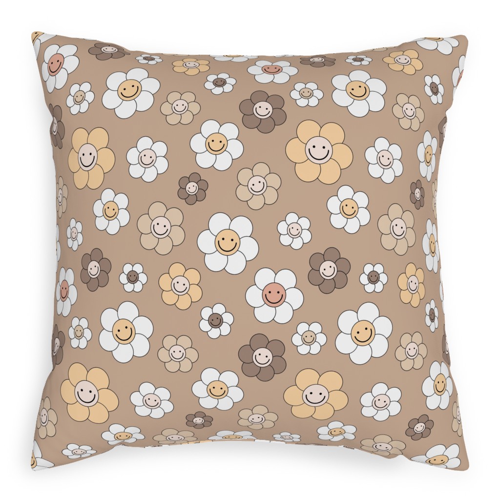 Sweet Smiling Daisies Pillow, Woven, Beige, 20x20, Single Sided, Brown, Dust Bunny