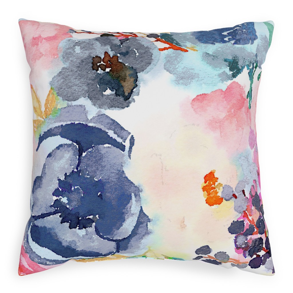 Spring Dreams - Watercolor Floral - Multi Pillow, Woven, Beige, 20x20, Single Sided, Multicolor