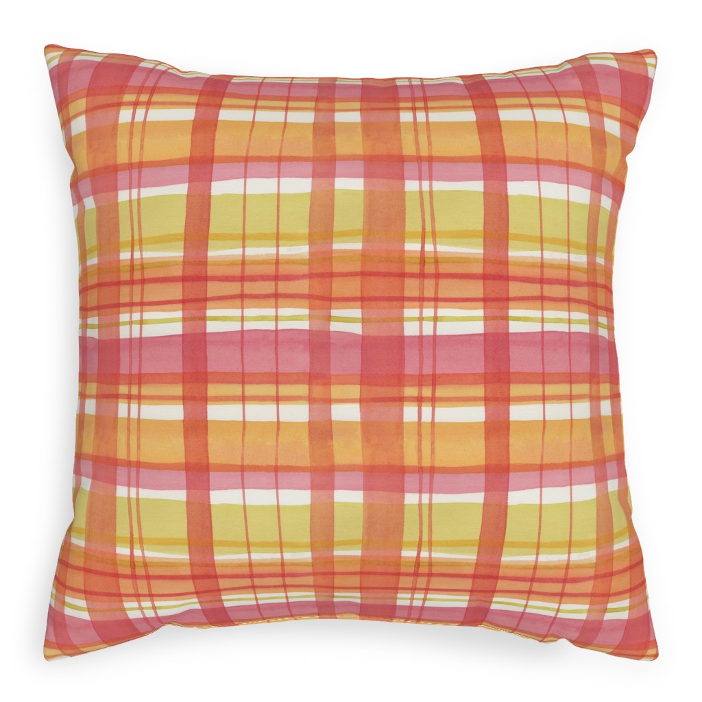 Summer Plaid Pillow, Woven, Beige, 20x20, Single Sided, Multicolor