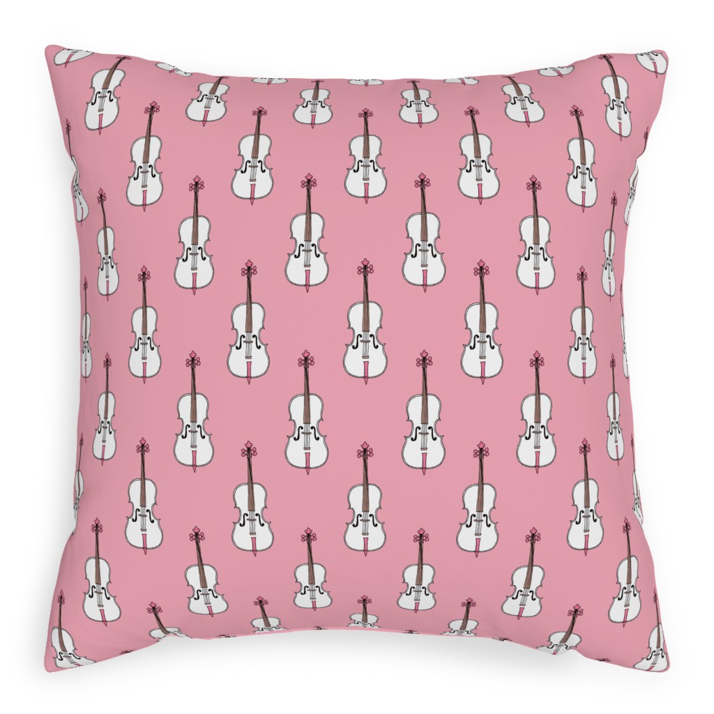 Violins - Pink Pillow, Woven, Beige, 20x20, Single Sided, Pink, Bright Pink