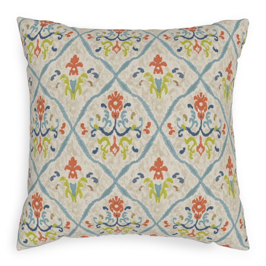 Manor Ikat Damask - Multi Pillow, Woven, Beige, 20x20, Single Sided, Multicolor