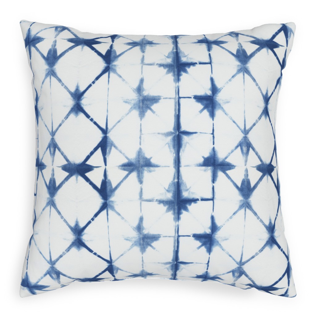 Shibori Diamond - Blue on White Pillow, Woven, Beige, 20x20, Single Sided, Blue
