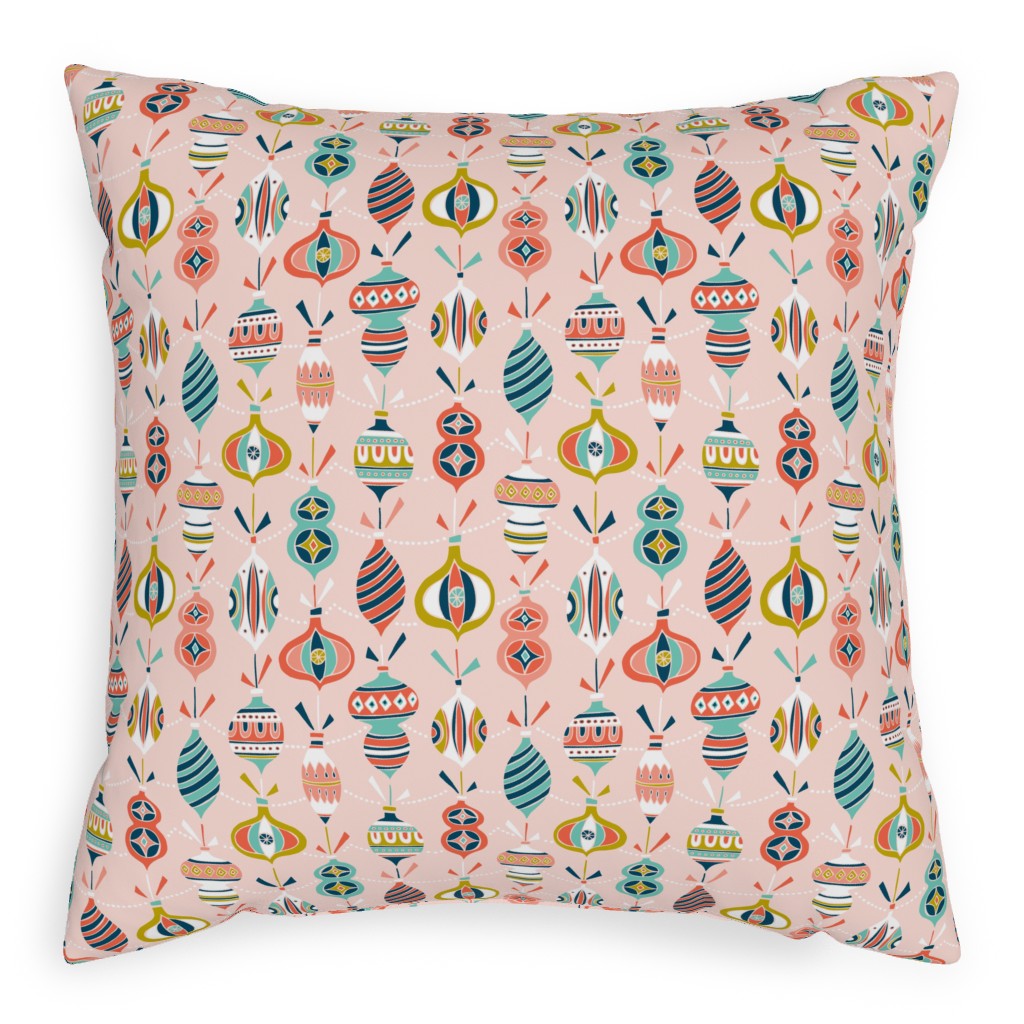 Decorated Christmas Ornaments - Pink Pillow, Woven, Beige, 20x20, Single Sided, Multicolor