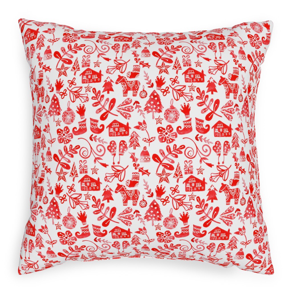 Red Christmas Pillow, Woven, Beige, 20x20, Single Sided, Red