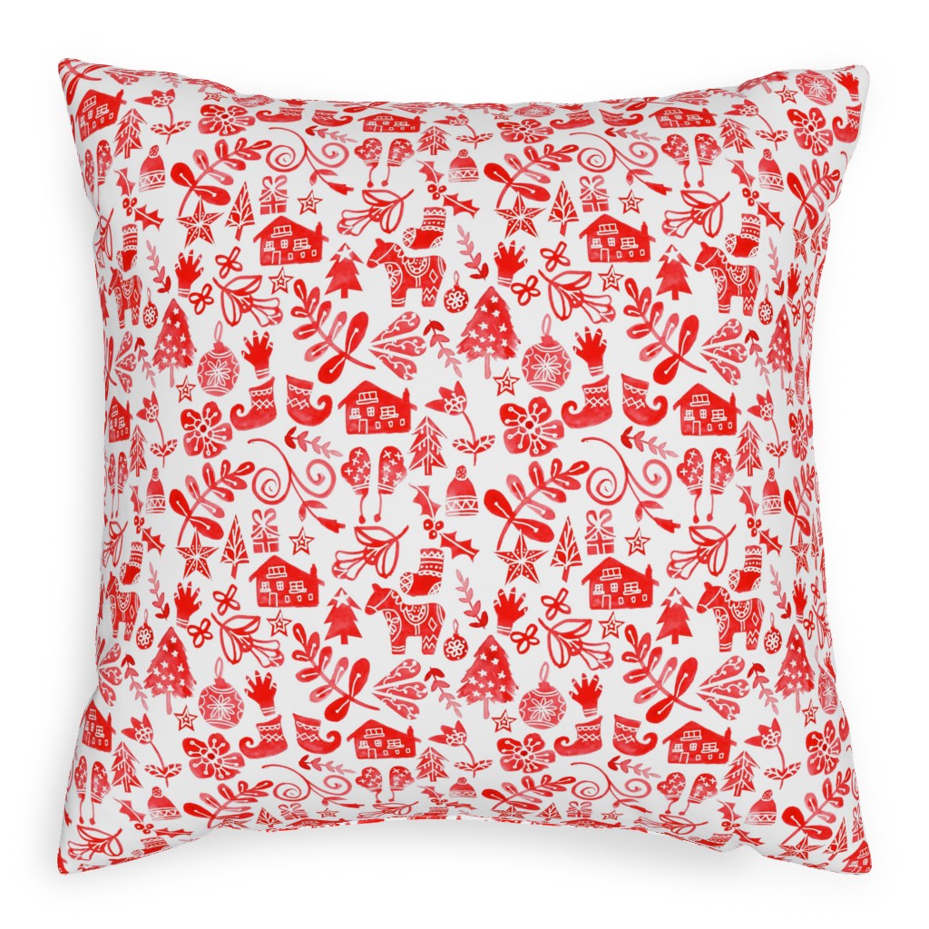 Red Christmas Pillow, Woven, Beige, 20x20, Single Sided, Red, Red