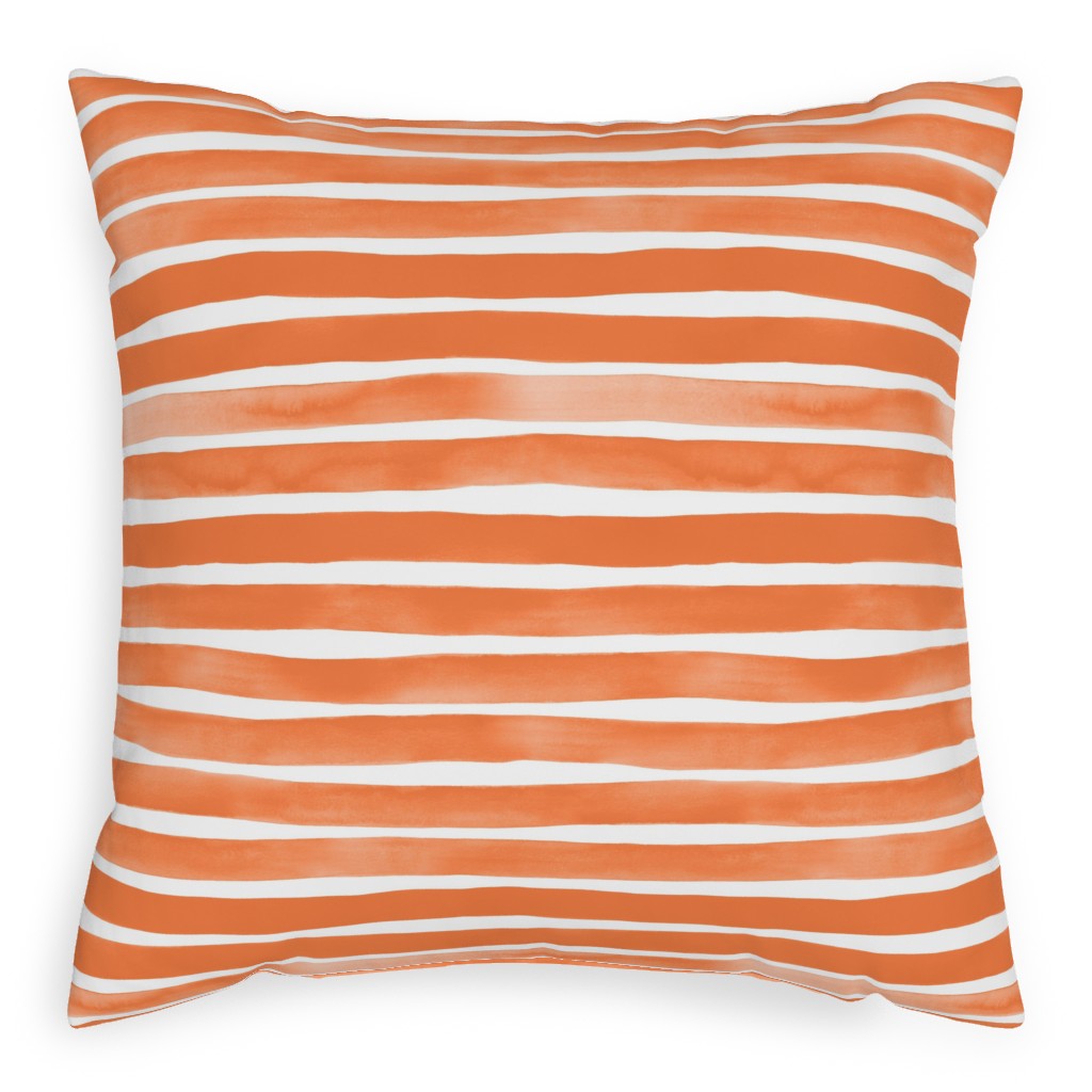 Imperfect Watercolor Stripes Pillow, Woven, Beige, 20x20, Single Sided, Orange