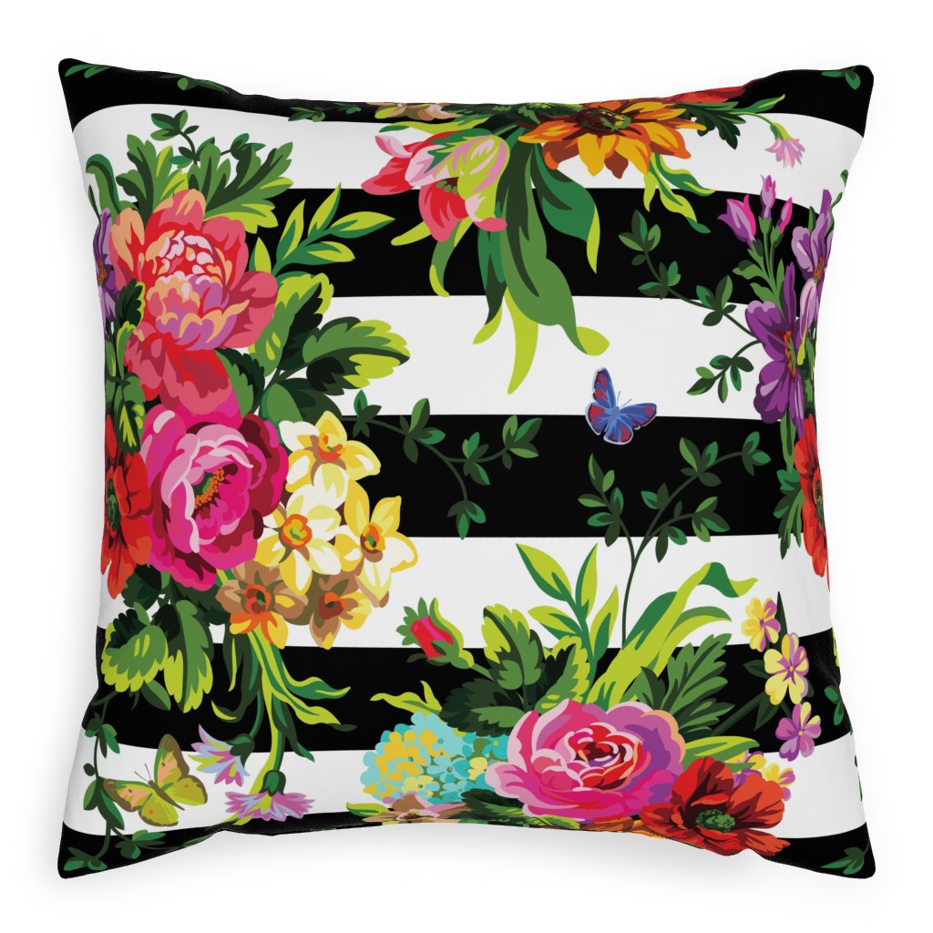 Floral Pop Stripes - Multi Pillow, Woven, Beige, 20x20, Single Sided, Multicolor