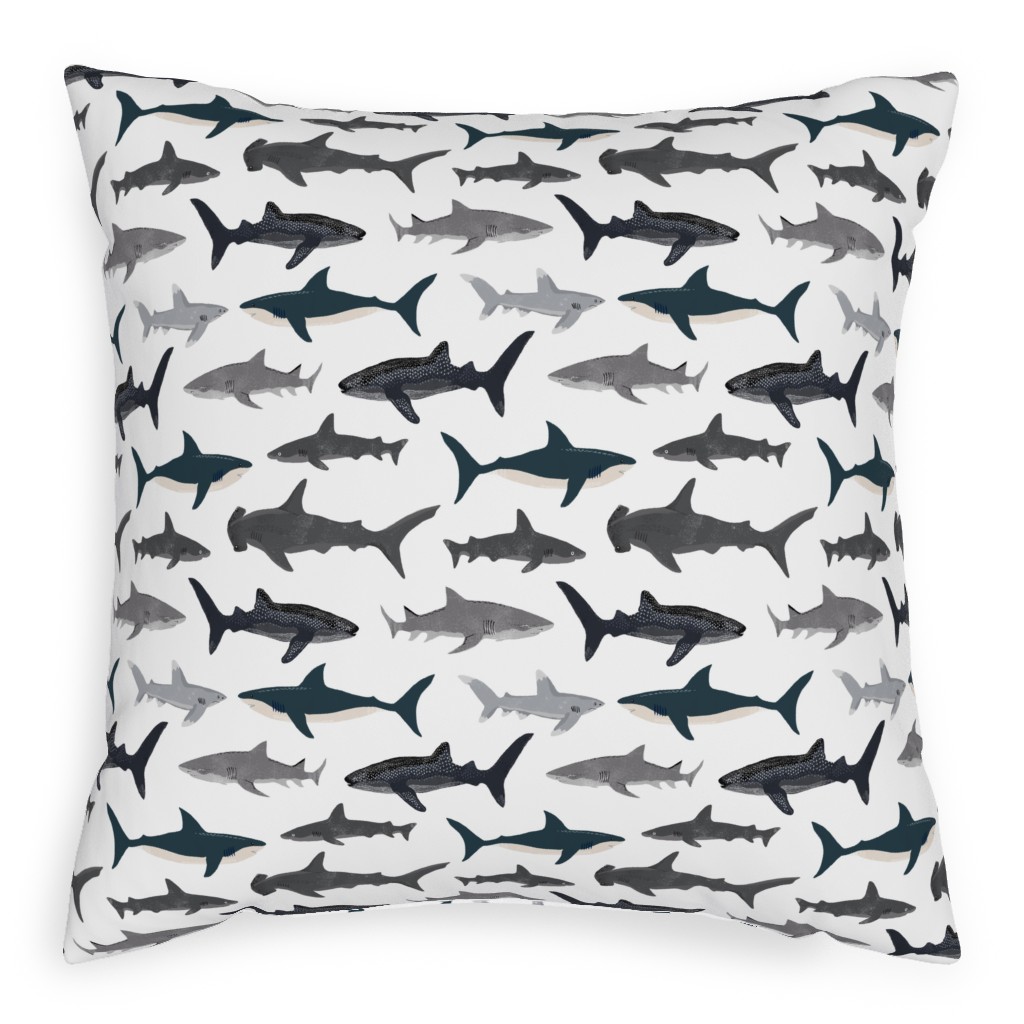 Sharks - Neutral Pillow, Woven, Beige, 20x20, Single Sided, Gray